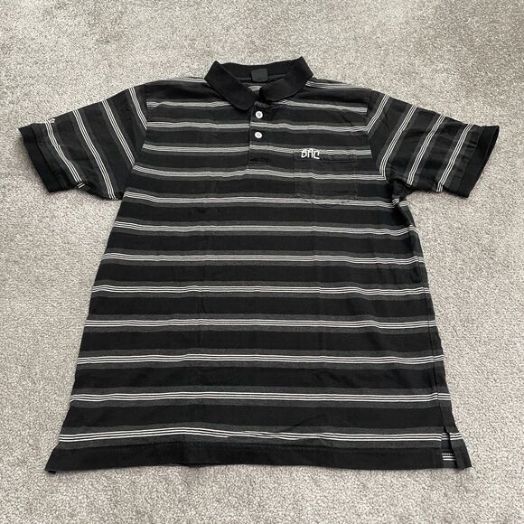 SAC Skateboarding Sacramento Vintage Polo Shirt Mens Large Blavk White Striped - Picture 1 of 12